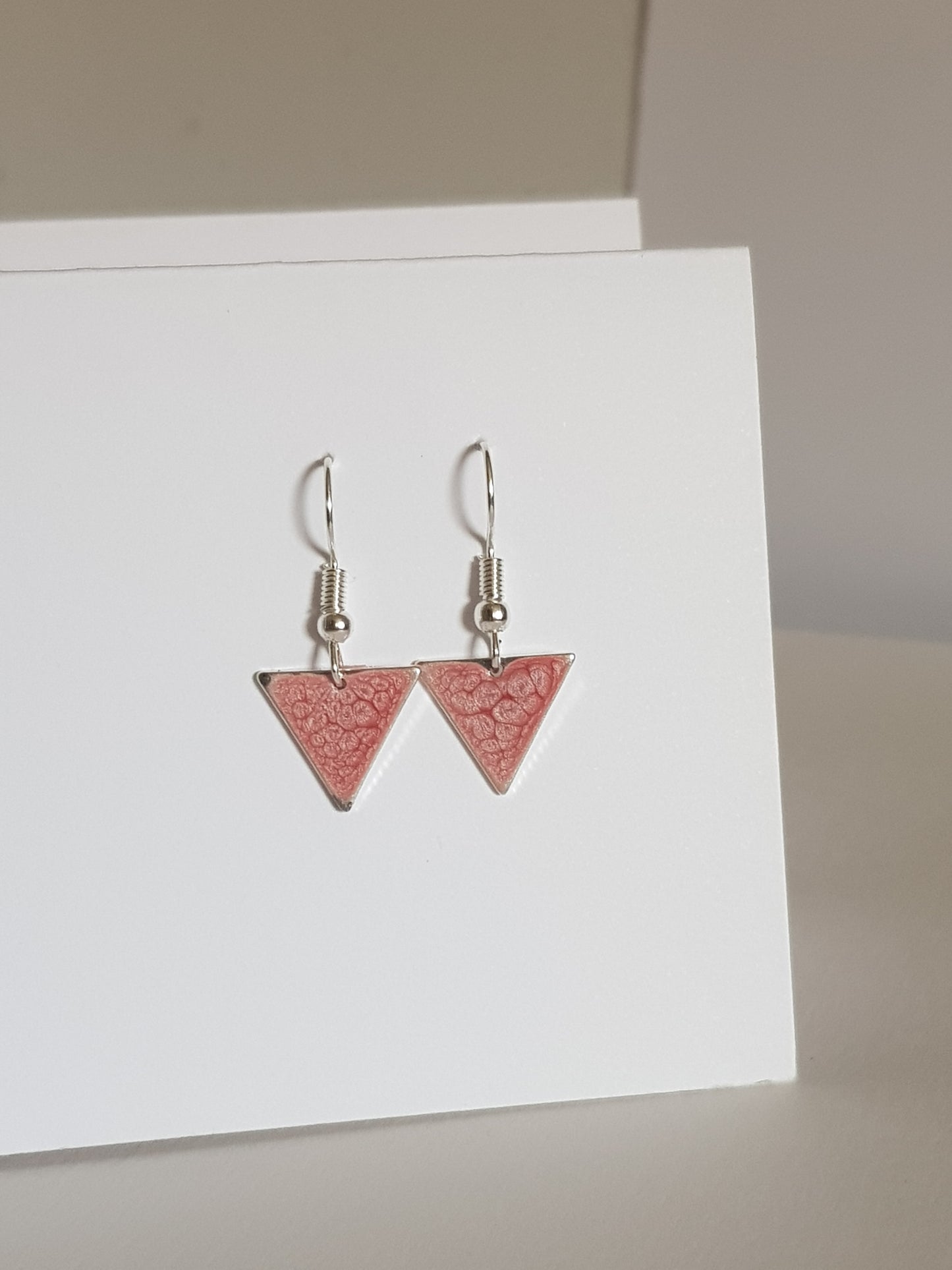 Pink Triangle Drop Earrings - gold or silver image 1