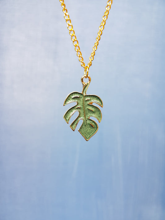 Monstera Enamel Necklace