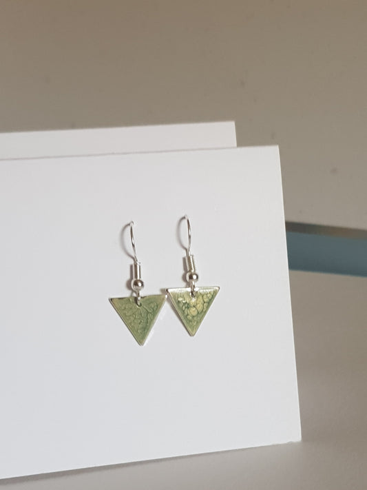 Pale Green Triangle Drop Earrings - silver or gold image 1