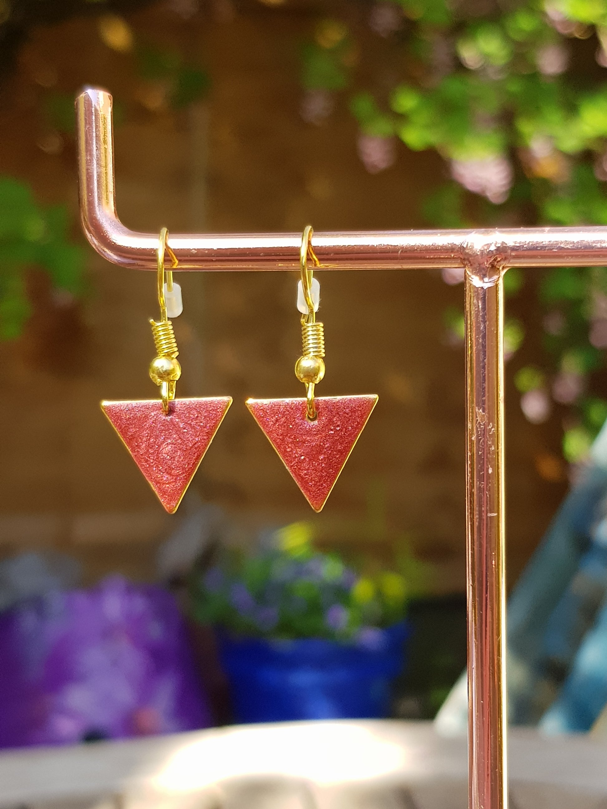 Red Triangle Drop Earrings - gold or silver image 0