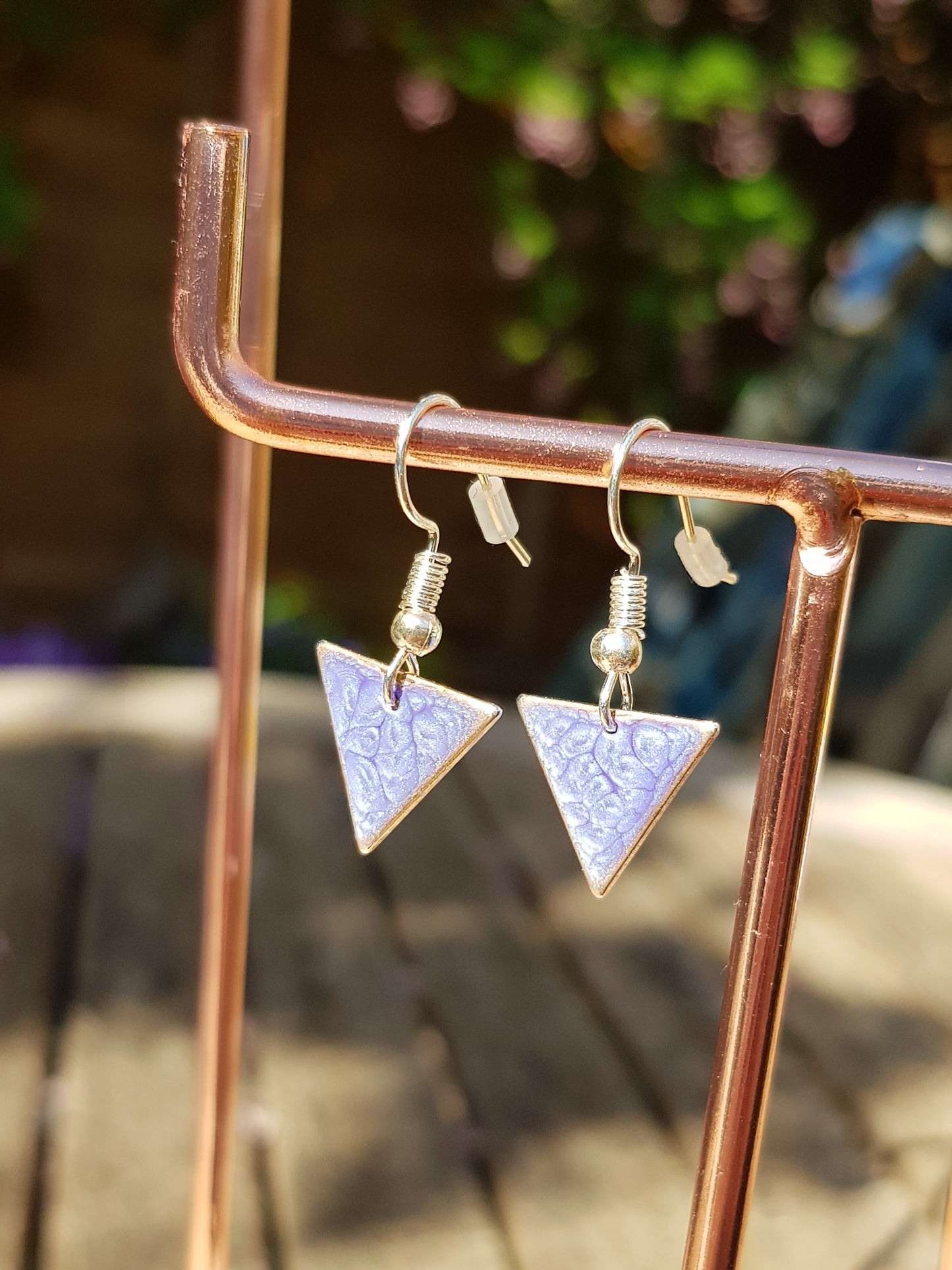Blue Triangle Drop Earrings - silver or gold image 0