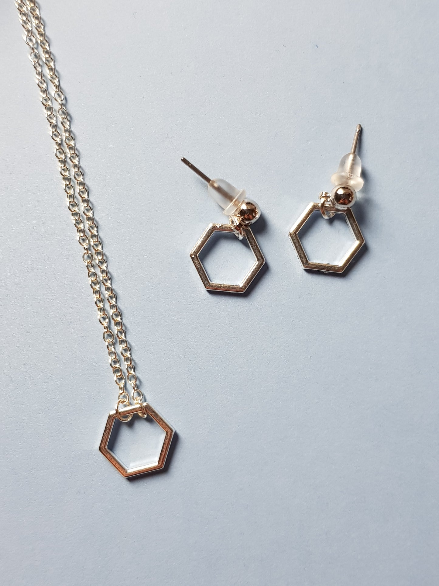Simple Hexagon Silver Earrings image 1