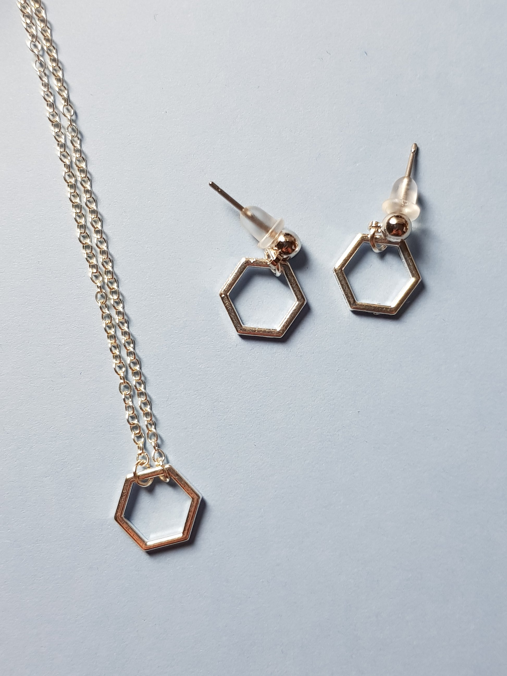 Simple Hexagon Silver Earrings image 1