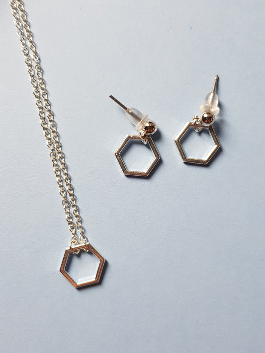 Simple Hexagon Silver Earrings image 1