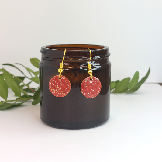Red Glitter Round Earrings image 0
