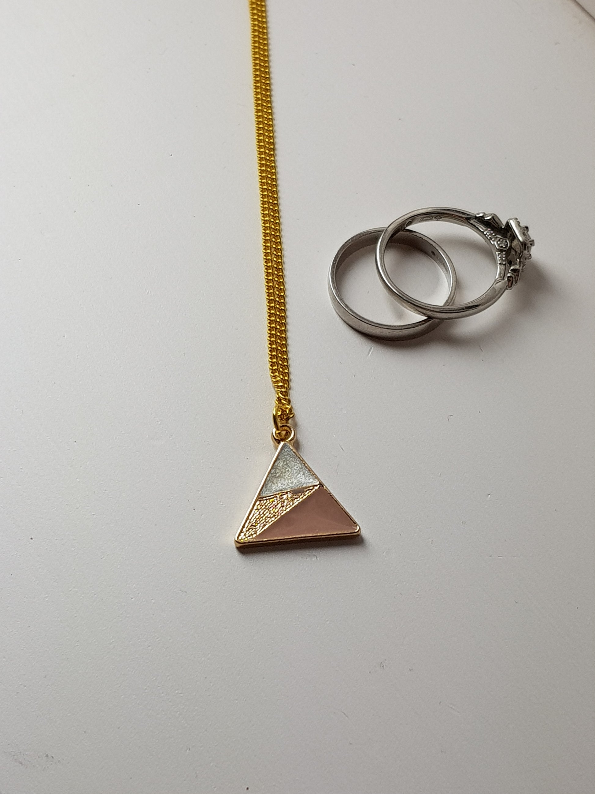 Pink and Pearl Triangle Necklace image 1