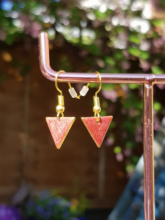 Red Triangle Drop Earrings - gold or silver image 1