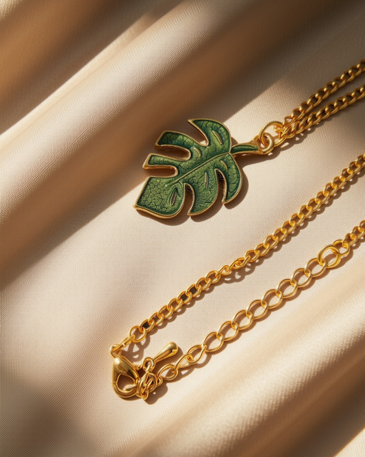 Monstera Enamel Necklace