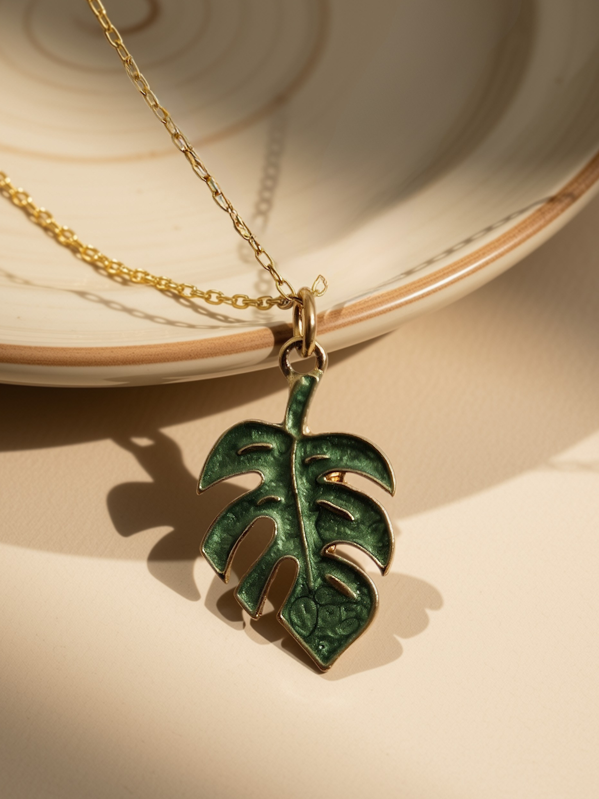Monstera Enamel Necklace