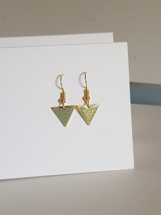 Pale Green Triangle Drop Earrings - silver or gold image 0