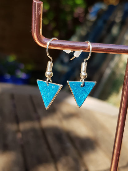 Bright Blue Triangle Drop Earrings - gold or silver  image 0